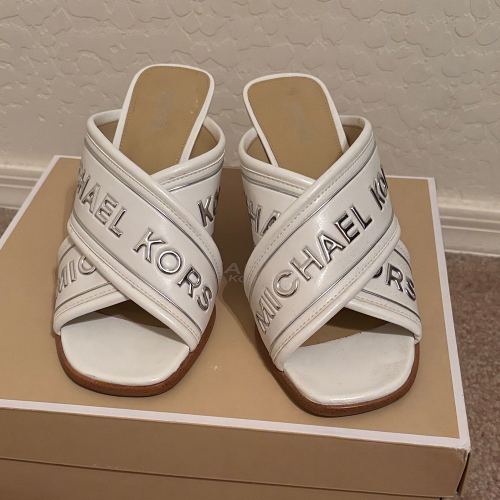 Michael Kors White Crossover Logo Mules
